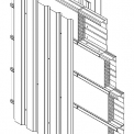Standardní skládaná kazetová stěna bez předsazené izolace – bez přerušených tepelných mostů, v tl. izolace 200 mm dosahuje součinitel prostupu tepla hodnot jen UN = 0,50 W/m2K–1.