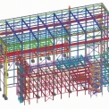 Obr. 12 – Dílenský 3D model ocelové konstrukce Strojovny parní turbíny