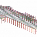 3D pohled na ocelovou konstrukci haly