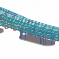 Celkový pohled na 76 metrů dlouhou konstrukci autobusového nádraží v Bruntále (Model programu Tekla Structures)
