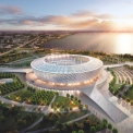 Vizualizace olympijského stadionu na břehu slaného jezera Boyuk Shor v Baku. Zde budou v červnu 2015 zahájeny první Evropské hry.