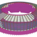 Komplexní model Tekla Structures zahrnoval i dopravní „prstenec“ okolo stadionu a architektonické prvky opláštění vložené jako referenční objekty.