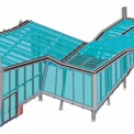 Fasáda – ukázka části 3D modelu proskleného pláště budovy se zvýrazněním střešních oken od FK servisu