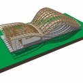 Rendrovaný 3D SEMA model dřevěných konstrukčních prvků – axonometrie ze zadní strany