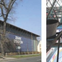 Obr. 2 – Zimní stadion v Olomouci: celkový pohled a ilustrace konstrukčního systému střechy