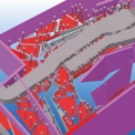 Obr. 2 – Horní pohled na upevnění panelů „Pikado“ a umístění ventilace (řez modelu Tekla Structures, zdroj: Fort Polska Sp. Z o.o.)