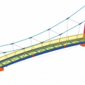 Visutá lávka přes řeku Jihlavu je navržena jako trám zavěšený na řetězovce z ocelových táhel. Řetězovka je podepřena dvěma pylony na březích řeky a za nimi je zakotvena do základů (3D model Tekla Structures).