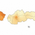 Obr. 1 – Koncentrácia SO2 na území SR v rokoch a) 2004 a b) 2014.