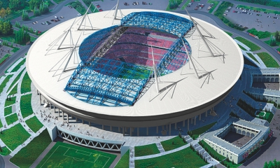 Konstrukce výsuvné střechy stadionu Krestovsky v Sankt-Petěrburgu