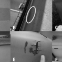 Obrázek 10 – Praktické ukázky neodborné opravy a mechanického poškození ochranného povlaku: A, B – neodborná oprava, C až F – mechanické poškození