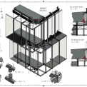 3D model nároží modulové fasády s předvěšenými tahokovy