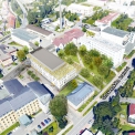 Vizualizace nového pavilonu a jeho poloha v Nemocnici Pelhřimov