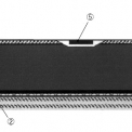 Obr. 6 – Příklad VIS jako podlahový panel 1 – podlahový plech 2 – cementový potěr (beton) 3 – 2mm podkladová vláknina 4 – profil okrajového rámu 5 – příruba pro vakuování 6 – horní krycí plech