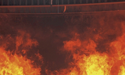 Nosníky s vlnitou stojinou při požární zkoušce v Mokrsku