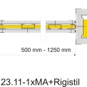 Konstrukce: 5.23.11. – Opláštění jednou vrstvou modré akustické sádrokartonové desky s profily Rigistil C, tloušťka konstrukce 45 mm,  Rw = 48 dB